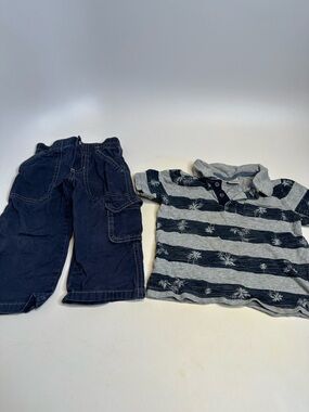 Gymboree Gray and Navy Striped Polo with Palm Motif
